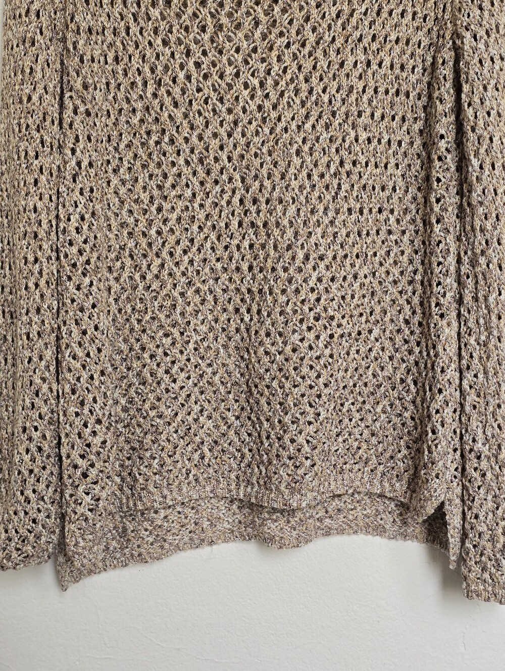 Kenar Open Knit Metallic Sweater XL Beige Marled Boho Crochet - Picture 6 of 14
